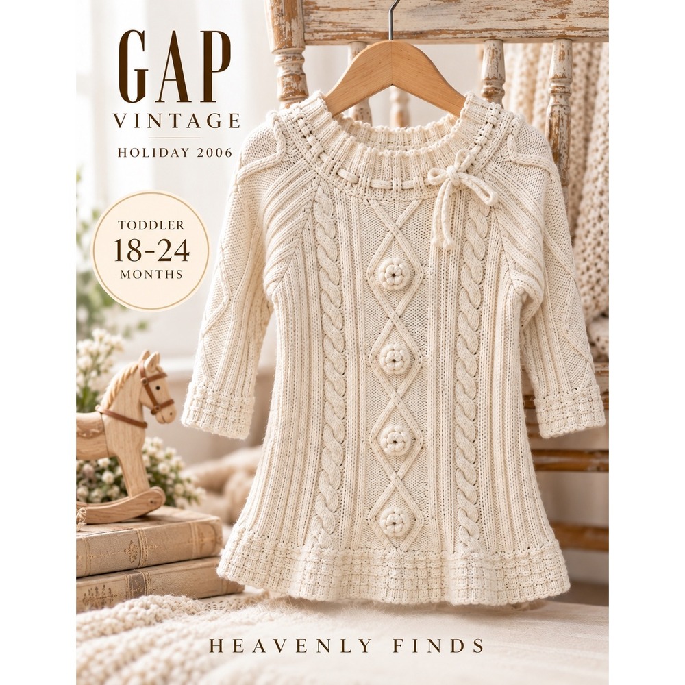 Gap Vintage 2006 Sweater Dress 18-24M Cream Cable Knit Floral Holiday Excellent